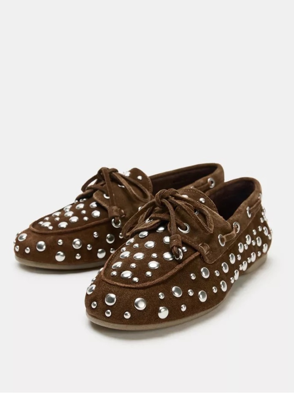 Stud-Embellished Brown Suede 100% leather  Driving Loafers studded  shoes. POP